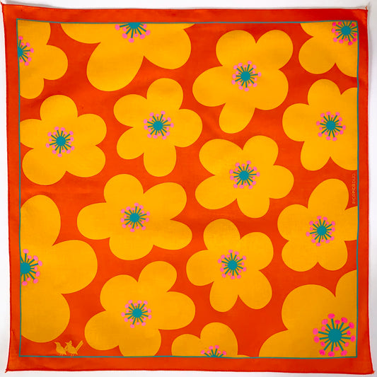 From our Flower Power series, the Blossoms bandana.
